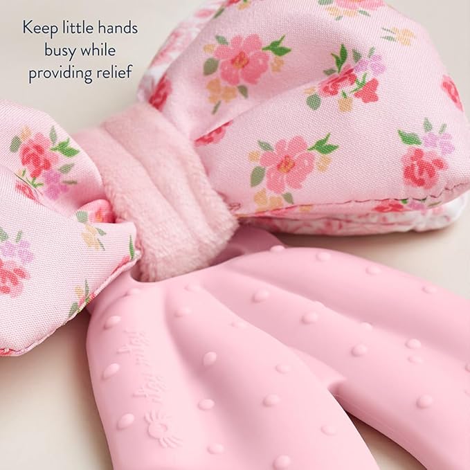 Itzy Ritzy Crinkle Teether Toy – Bow Teething Toy Includes Silicone, Velour & Crinkle Material – Features Multiple Textures for Teething Relief – Designed for Ages 3 Months and Up (Bow)