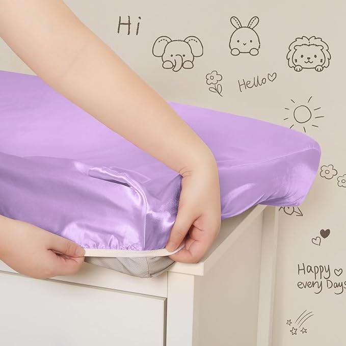 SiinvdaBZX 2 Pack Changing Pad Cover for Baby Girls Boys, Satin Silky Soft Changing Table Covers 32"x16"+5" Diaper Changing Pad Sheets, Pink & Lavender