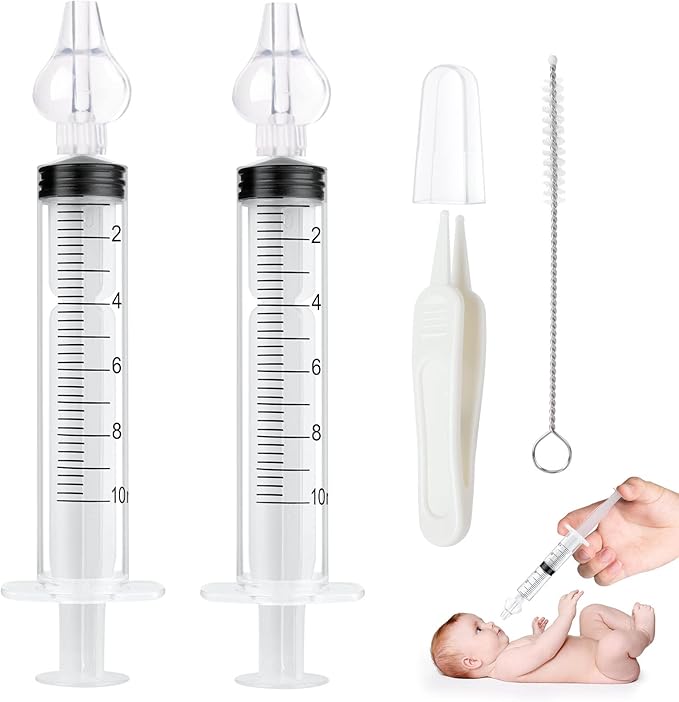 Baby Nasal Irrigator, 2PCS Nasal Syringe for Baby, Syringe Nasal Irrigator with Tweezers & Cleaning Brush, Baby Nasal Aspirator with Silicone Nasal Suction Tips Portable Baby Nasal Syringe