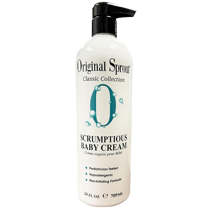 Original Sprout Scrumptious Baby Cream for Sensitive Skin & Diaper Rash, Gentle Non-Greasy Baby Lotion with Zinc Oxide & Calendula, Moisturizing Face & Body Cream, 24 fl oz
