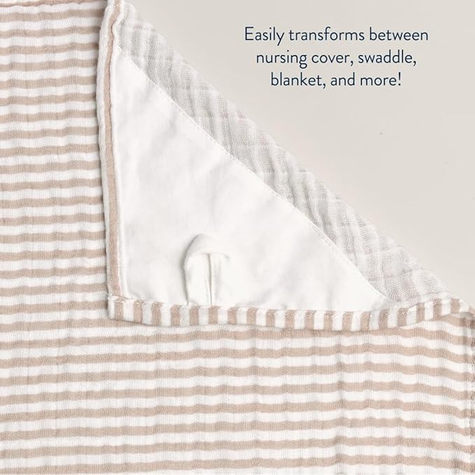 Itzy Ritzy Breastfeeding Boss Multi-Use Cover – A Nursing Cover, Swaddle, Car Seat Wrap, Tummy Time Mat & Burp Cloth All in One – Made of Soft Muslin Fabric & Measures 47” x 47” (Taupe Stripe)