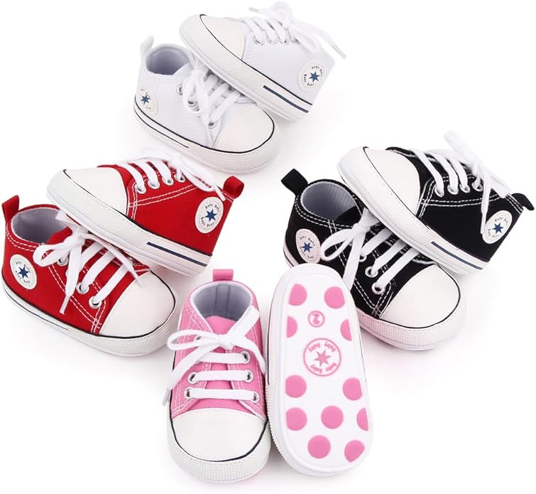 Unisex Baby Girls Boys Canvas High-top Shoes, Newborn Infant Anti-Slip Soft Sole Frist Walking Breathable Sneakers