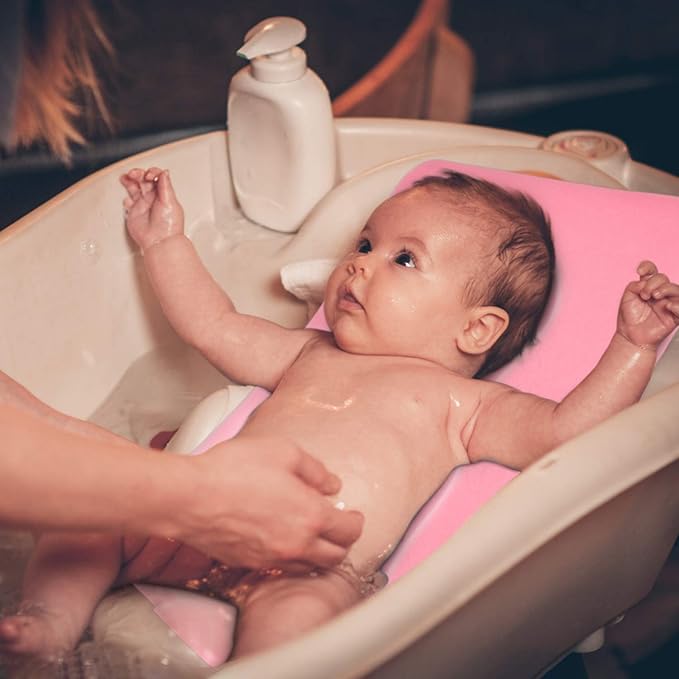 Baby Bath Sponge Soft Infant Bath Mat Newborn Cushion Odor Free (Pink)