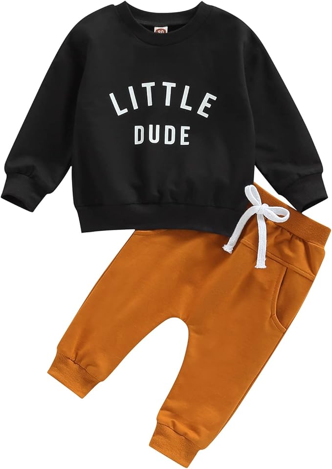 wdehow Toddler Baby Boy 2Pcs Outfits Letters Print Pullover Tops + Drawstring Pants Set Fall Winter Clothes