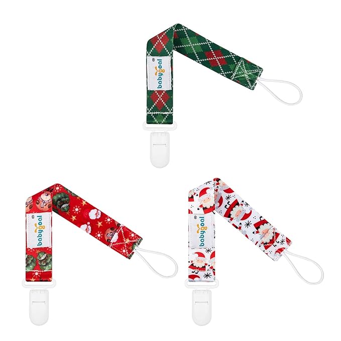 babygoal Christmas Pacifier Clips, 6 Pack Binky Paci Holder and Leash Fits for Most Pacifiers,Binkies and Xmas Gift 6PB11