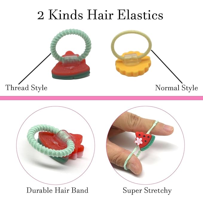 60Pcs Baby Hair Ties, Cute Cartoon Small Hair Ties for Toddlers Little Girls, Colorful Elastic Pony Tails Hair Bands 0.8inch Dia, No Damage Seamless Soft Hair Accessories, Kids Gift, BlueZOO
