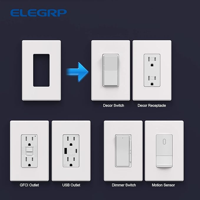ELEGRP 1-Gang Screwless Decorative Wall Plates, Mid-Size Unbreakable Thermoplastic Faceplate Cover for Decorator Receptacle Outlet Switch, UL Listed (5 Pack, Matte White)