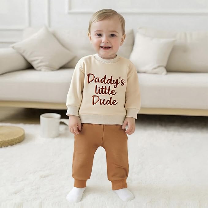 Baby Boy Fall Clothes Set Long Sleeve Letter Print Sweatshirt Pants Toddler Infant Outfits 6 12 18 24 Months 2T