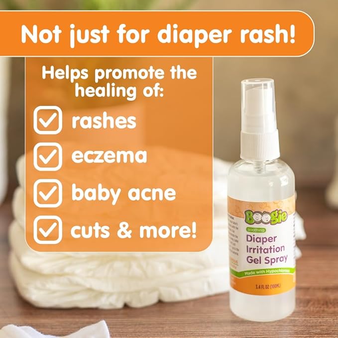Boogie Hypochlorous Acid Diaper Irritation Gel Spray, Baby Essentials for Diaper Rash, Soothing Cleansing Spray, 3.4oz