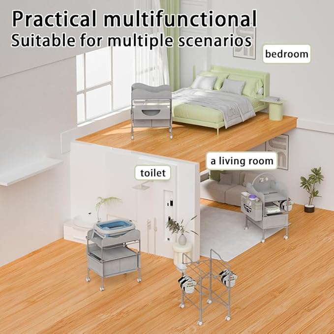Baby Changing Table, Versatile Foldable Changing Table, Waterproof Diaper Changing Station, Adjustable Height with 2 Drawers,Baby Changing Station, Mobile Nursery for Infant and Newborn
