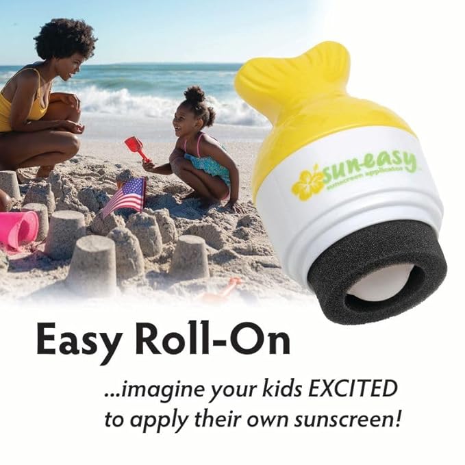 Sun-Easy Sunscreen Applicator, Refillable Roll-On with Sponge for Kids and Babies, Fun, Fast and Mess-Free application, Holds 80 ml, Fish/Pink Cap