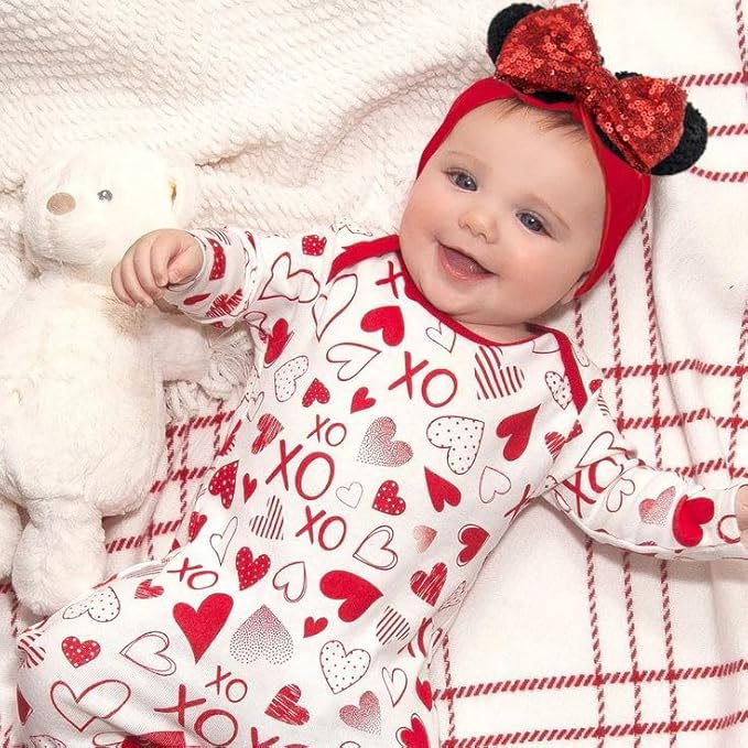 3PCS Baby Girl Mouse Ears Headbands with Sequin Bow, 4.5inches Wide Nylon Turban Hairband, Theme Park Headwear, Hair Bow Headband for Toddler, Kids, Party Supplies