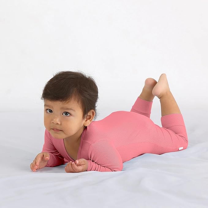Jimonda Ribbed Rayon From Bamboo Baby Boys/Girls Sleepers, 2-Way Zipper Long Sleeve Footless Pajamas With Mittens Soft Pjs