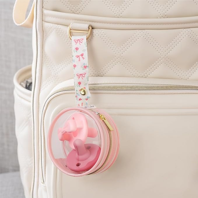 Itzy Ritzy Clear Pacifier Case with Handle – Easily Attaches to Diaper Bag or Purse – Holds 2 Pacifiers (Bows)