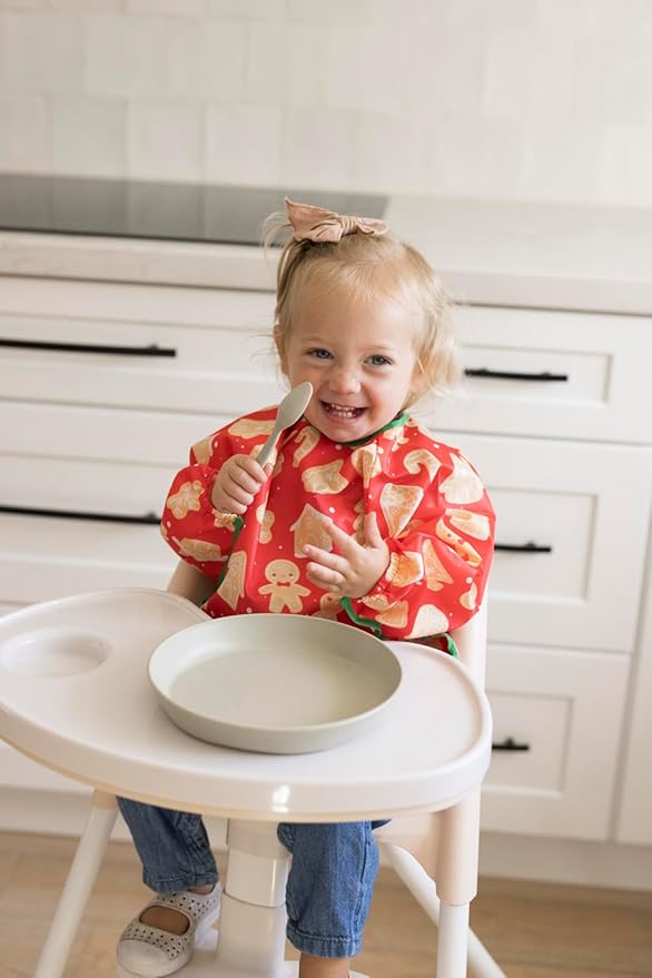 Tiny Twinkle Long Sleeve Bib for Babies & Toddlers | Waterproof Smock Bib for Eating | Machine Washable & Mess-Proof Feeding Essentials | Newborn Shower Gift (Gingerbread, 6–24M)