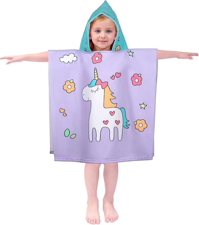 Hooded Kids Beach Towels - Toddler Bath Towel Girls Boys Swim Cover-ups for Ages 1 to 6 Kids Pool Towels Quick Dry Lightweight Soft Microfiber Poncho Towel 24x23(Flower Unicorn New)