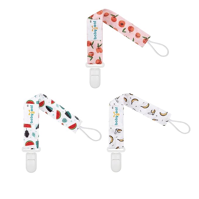 babygoal Fruit Pacifier Clips, 6 Pack Binky Paci Holder Clips Leashes Fits for Most Pacifiers and Binkies 6PS28-B