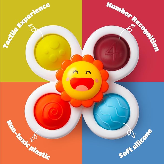 LiKee Strong Suction Cup Fidget Rotating Sensory Bath Toys for Baby Christmas Stocking Stuffers, Airplane Car Travel Table & Window Toys for Toddler Boys and Girls, 10+ Months