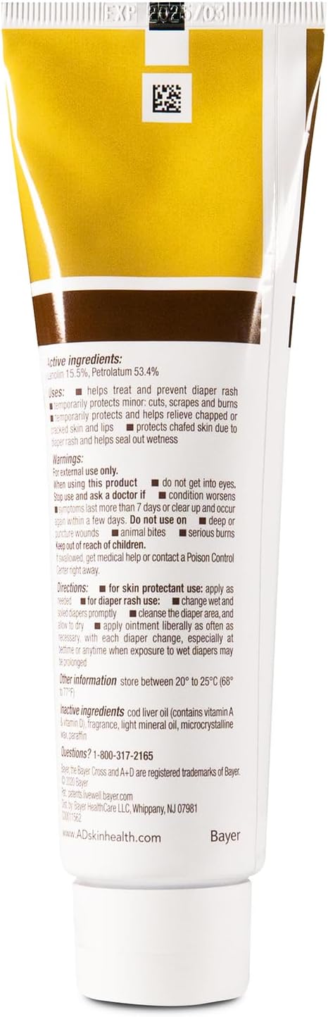 A+D Original Diaper Rash Ointment Prevents & Treats Diaper Rash, Moisturizing Skin Protectant with Vitamins A & D, Healing Ointment for Dry and Cracked Skin 4oz (Pack of 2)
