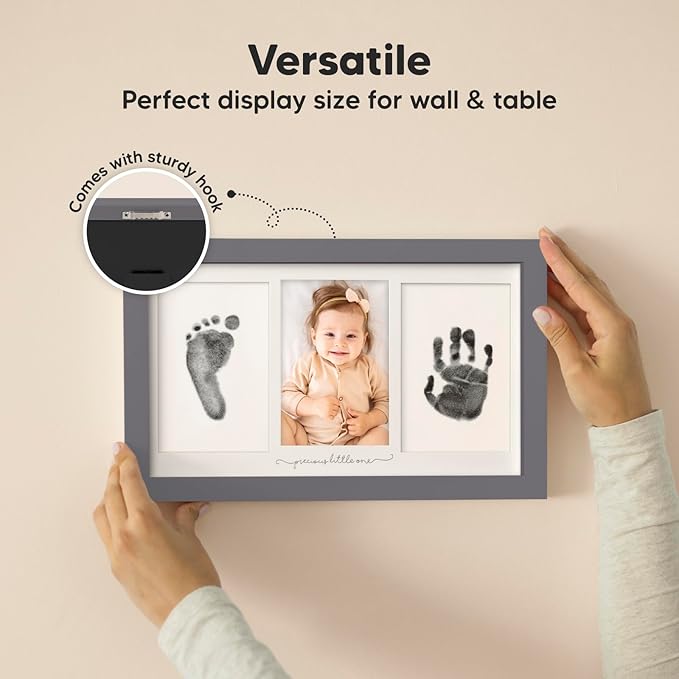 Inkless Hand and Footprint Kit, Boy, Girl, Newborn Keepsake - No Mess Ink Pad for Baby Handprint,Clean Touch Paw Print Kit for Dog Picture Frame,Personalized Baby Christmas Shower Gifts(Gunmetal Gray)