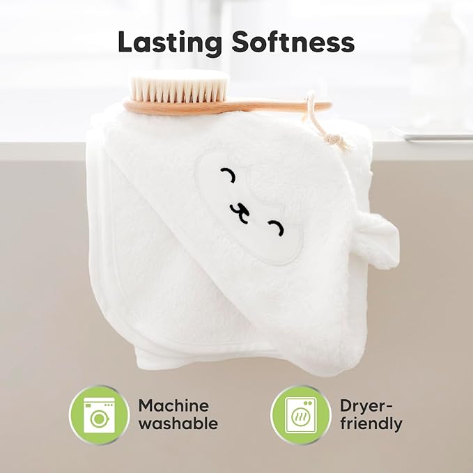 KeaBabies Hooded Baby Towel for Newborn - Viscose Derived from Bamboo Large Baby Bath Towels with Hood for Boys, Girls, Toddler, Extra Absorbent & Soft Newborn Bath Essentials (Lamb, Regular)