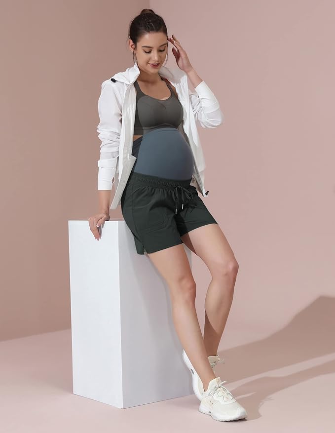 Maacie Maternity Hiking Shorts Quick Dry Waterproof 5" Workout Sports Shorts Outdoor Casual