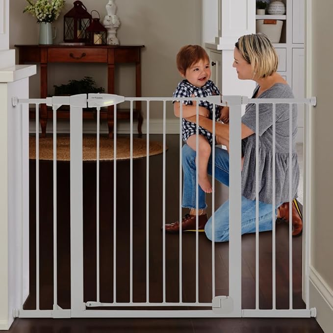 Toddleroo by North States - Extra Wide Bright Choice Baby Gate: Pressure Mounted Baby Gate for Doorways with Glow in the Dark Handle - Adjustable 29.75 to 52 Inches Wide - 30 Inches Tall - White