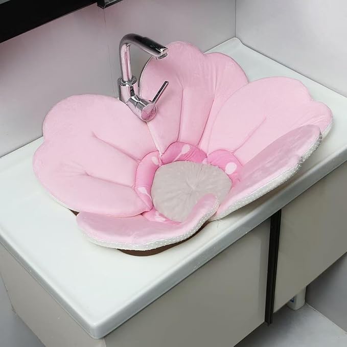 PandaEar Baby Bath Flower for Sink – Romantic Cherry Blossom Plush Mat – Soft Newborn Insert & Infant Bathtub Cushion – Non-Slip Quick-Dry Support – Shower Gift for Girls (Pink)