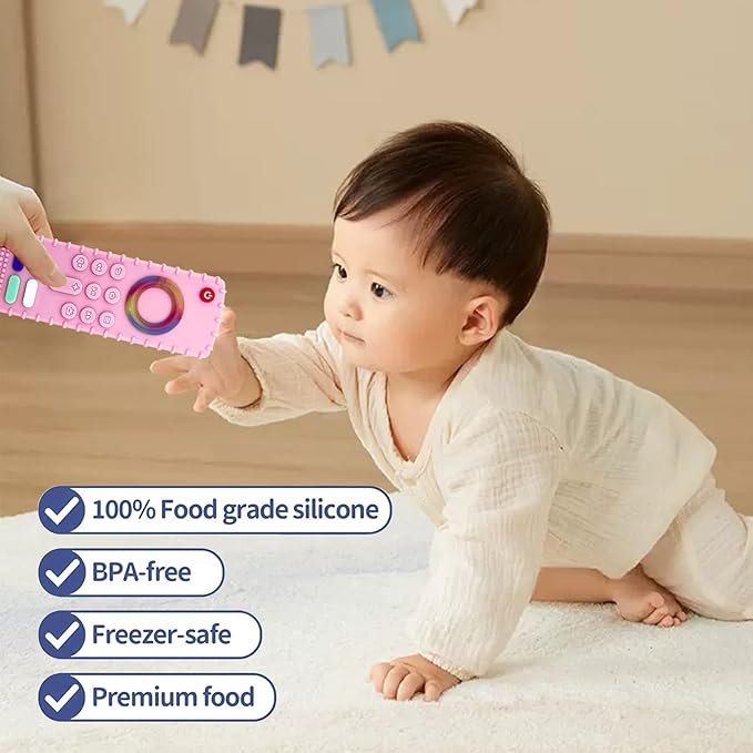 YAPROMO Baby Teething Toys,Reomte Teether Toys, Silicone Chew Toy for Babies 18+ Months, Remote Control Shape Teething Toys, Early Educational Toy BPA Free & Refrigerator Safe