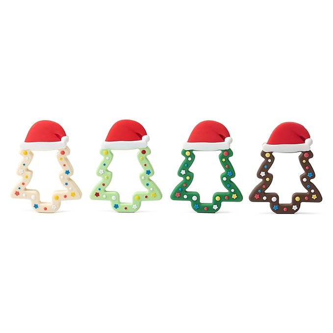 Jimibaby Silicone Teether - Christmas Teething Toy for Baby Boys & Girls, Perfect Stocking Stuffer, Comes with Gift Package (Christmas Hat) (Green)