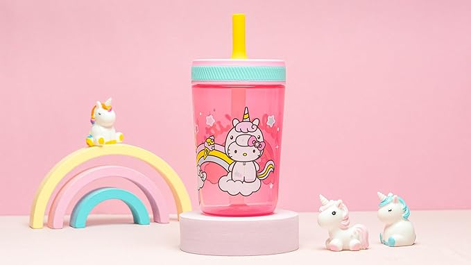 Zak Designs 15oz Hello Kitty Kelso Tumbler Set, Leak-Proof Screw-On Lid with Straw Made of Durable Plastic and Silicone, Perfect Bundle for Kids, 2 Count (Pack of 1)