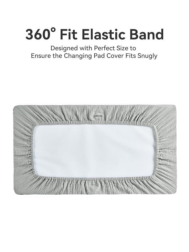 TILLYOU Muslin Changing Pad Cover for Baby Girls Boys, Soft and Breathable Cotton Diaper Changing Table Cover, 2 Pack(Grey&Saga)