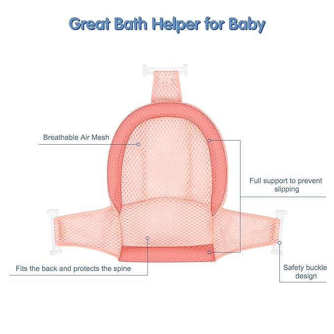 Colorlife Baby Bath Seat Support Net Infant Bathing Seat Support Mat, Adjustable Comfortable Non-Slip Three-Pointed Baby Shower Net Bathtub Sit Up Mesh for Newborn 0-12 Months-Dusty Pink(No Bathtub)