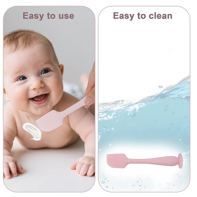 2pcs Baby Diaper Cream Spatula with Travel Case, 2 Sizes Soft Flexible Silicone Butt Paste Applicator Baby Diaper Rash Cream Spatula Bum Brush for Newborn (Pink)