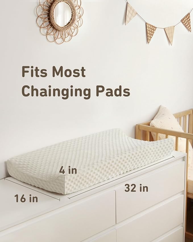 Babebay Changing Pad Cover, Ultra Soft Minky Dots Plush Changing Table Covers for Baby Boys and Girls, Breathable, 2 Pack(Blue Gray & Lily White)