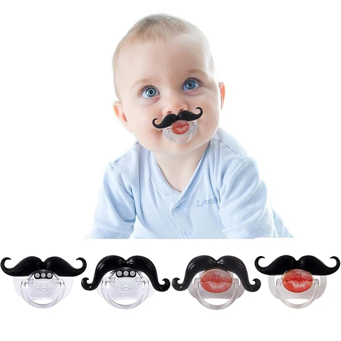 YAPROMO Funny Baby Pacifiers, Mustache Pacifier for Babies 0-36 Months, 4Pcs Mustache Binkies for Boys and Girls BPA Free