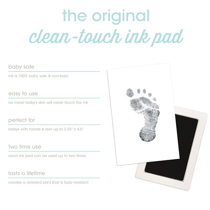 Pearhead M/L Clean-Touch Baby Ink Pad, No Mess Inkless Baby Safe Ink, DIY Handprint and Footprint Keepsake, Black, Medium/Large (Pack of 2)