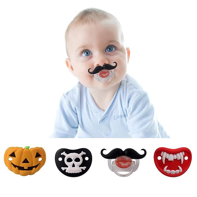 YAPROMO Halloween Pacifiers for Babies 4 PCS Pumpkin Pacifiers Cute Infant Halloween Toys, BPA Free, Latex Free