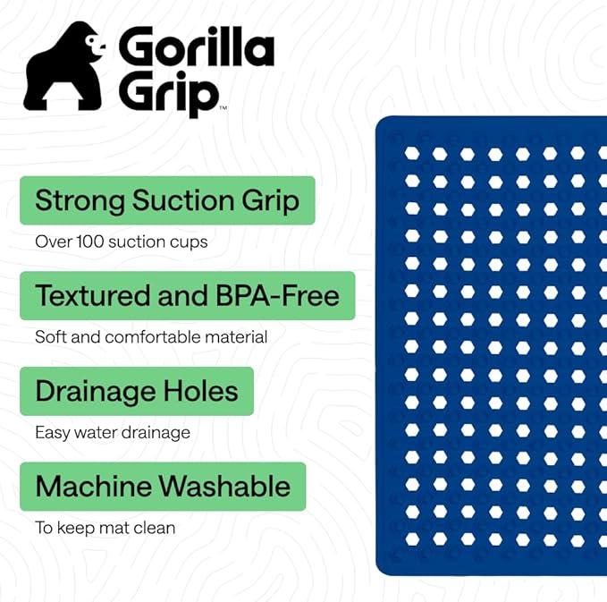 GORILLA GRIP Patented Square Shower Stall Mat, Small Bathtub Floor Mats for Stand Up Showers, Suction Cups, Drain Holes, Machine Wash, Soft on Feet, Bathroom Accessories 21x21 Inch, Royal Blue Opaque