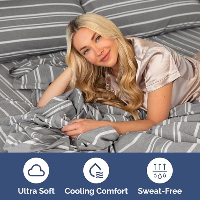 Flex Top Split Head King 4 Piece Sheet Set - Comfy Breathable & Cooling Bed Sheets Set - Hotel Luxury Bedding for Women, Men, Kids, Teens, Boys & Girls - Deep Pockets, Soft - Oeko-Tex - Grey Stripes