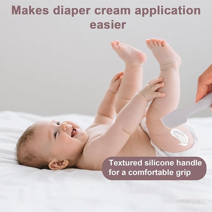 2pcs Baby Diaper Cream Spatula with Travel Case, 2 Sizes Soft Flexible Silicone Butt Paste Applicator Baby Diaper Rash Cream Spatula Bum Brush for Newborn(Grey)