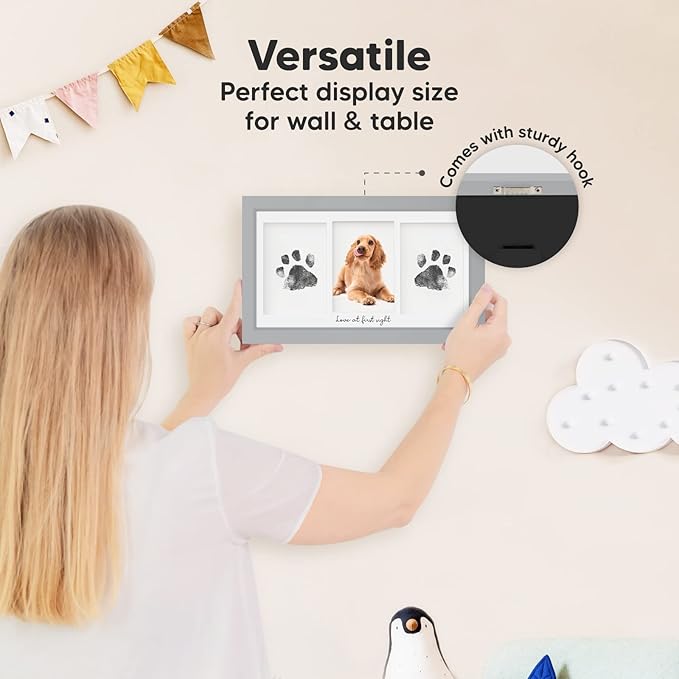 Inkless Hand and Footprint Kit, Boy, Girl, Newborn Keepsake - No Mess Ink Pad for Baby Handprint, Clean Touch Paw Print Kit for Dog Picture Frame, Personalized Baby Christmas Shower Gifts (Cloud Gray)