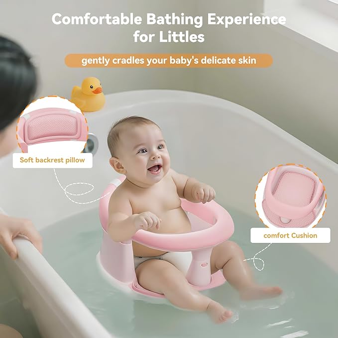 Baby Bath Seat for Babies 6 Months & Up - 360° Protection Bath Seats for Babies Sitting Up | Baby Bath Chair with Temperature Alert & Cushion | Toddler Bath Seat Newborn Infants Baby Bathtub Seat