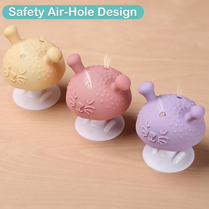 BumbleBee Silicone Teething Toys Set 3M+, BPA-Free & Easy to Grip Baby Teether with Suction Base, Infant Teething Relief Toy - 3PCS (Pink+Purple+Yellow)