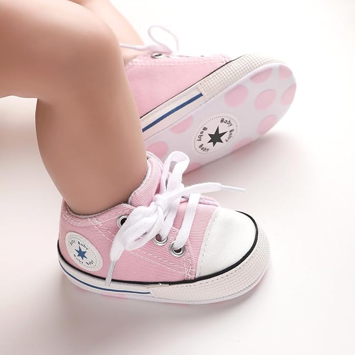 Unisex Baby Girls Boys Canvas High-top Shoes, Newborn Infant Anti-Slip Soft Sole Frist Walking Breathable Sneakers