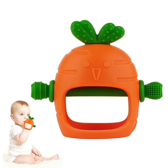 Chuya Silicone Baby Teething Toys Teether for Babies 0-24 Months Carrot Hand Teethers Teething Relief Sore Gums Baby Toys for Infants Easter Gift