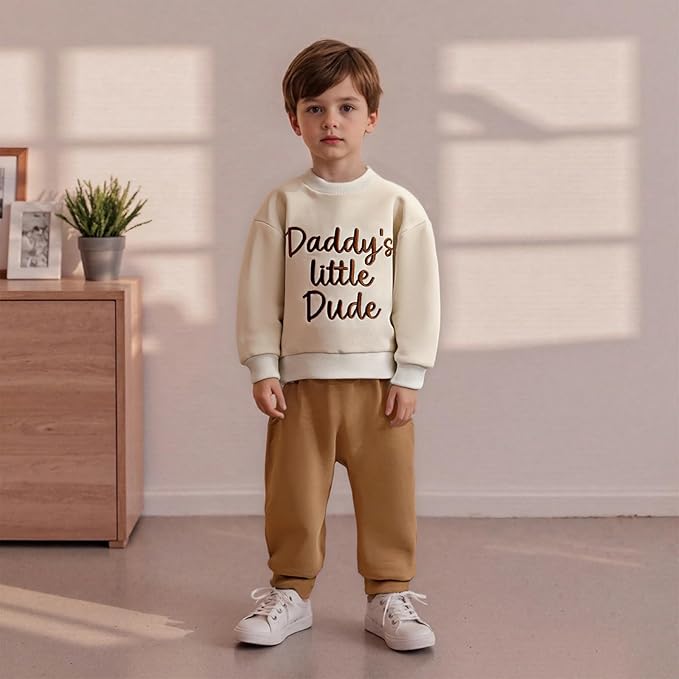 Baby Boy Fall Clothes Set Long Sleeve Letter Print Sweatshirt Pants Toddler Infant Outfits 6 12 18 24 Months 2T