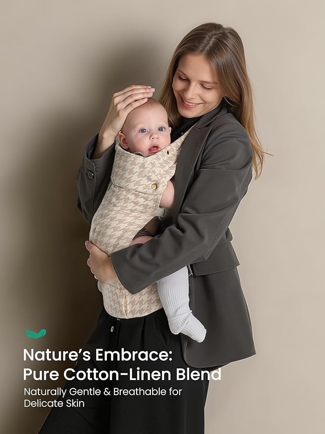 GROWNSY Baby Carrier Newborn to Toddler, Lightweight Ergonomic 7-44 lbs Newborn Carrier with Head Support, Easy to Wear Hands Free Infant Carrier for 0-36 Months, Beige Houndstooth