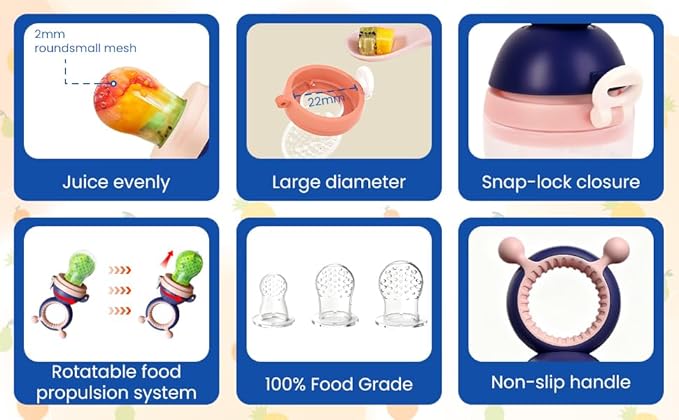 Baby Fruit Food Feeder Pacifier with 3 Different Size Silicone Pouch,Teethers for Babies 6-12Months, Baby Solid Food Essentials, Push Pop Silicone Feeder, Nutrition Feeder, 1 Pice, Purple