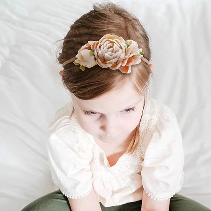 Baby Girl Headbands Nylon Flower Elastic Hairbands 3pcs Hair Accessories Gift for Newborn Infant Toddlers (YM1)